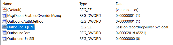 The Session Recording message queue registry key values on the VDA